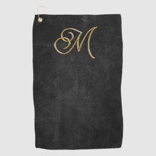 Minimalistic Black & Gold Vintage Luxury Monogram Golf Towel