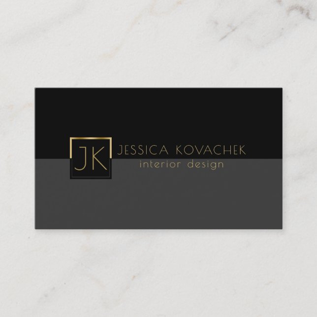 Minimalistic Black Grey & Interior Design Business Card (Front)