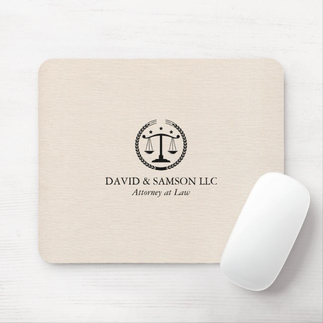 Minimalistic Black Justice Logo On Beige Linen Mouse Mat (With Mouse)