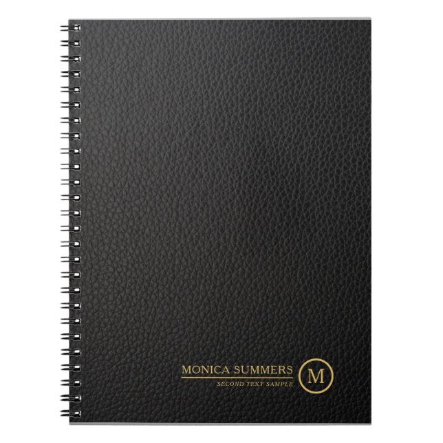 Minimalistic Black Leather Text Custom Monogram Notebook (Front)