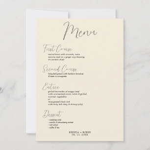 Minimalistic Black Script On Beige Wedding Menu Invitation