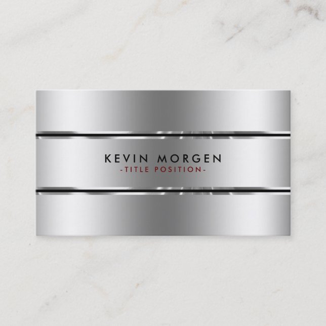 Minimalistic Black & Silver Stripes Business Card (Front)