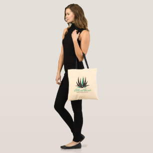 Minimalistic Black & Teal Aloe Vera Illustration Tote Bag