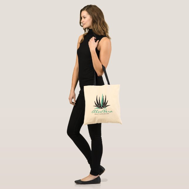 Minimalistic Black & Teal Aloe Vera Illustration Tote Bag (Front (Model))