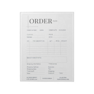 Minimalistic Black & White Business Order Form Notepad