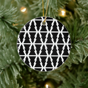 Minimalistic Black & White Christmas Tree Pattern Ceramic Tree Decoration