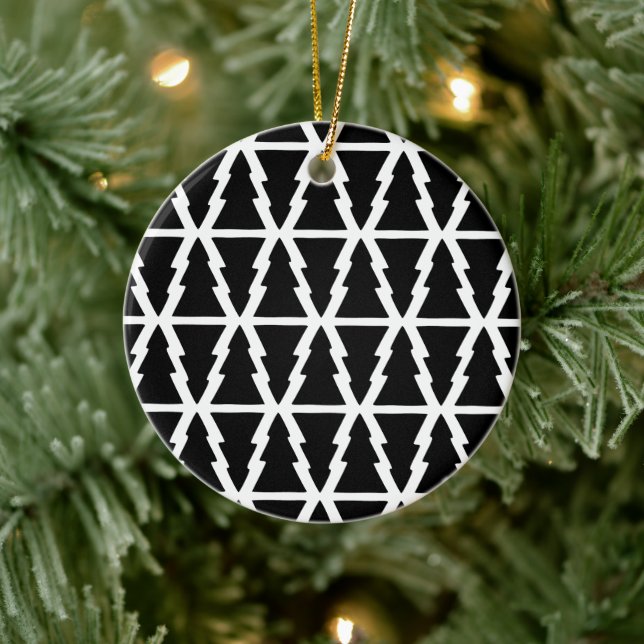 Minimalistic Black & White Christmas Tree Pattern Ceramic Tree Decoration (Tree)