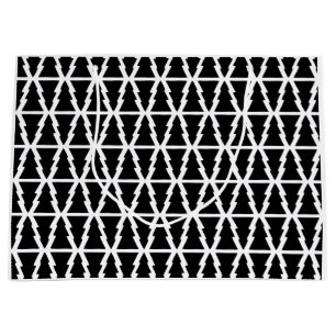 Minimalistic Black & White Christmas Tree Pattern Large Gift Bag