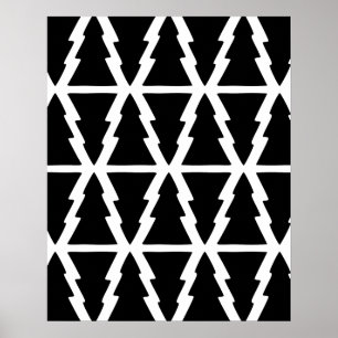 Minimalistic Black & White Christmas Tree Pattern Poster