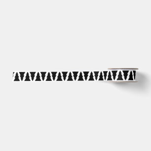 Minimalistic Black & White Christmas Tree Pattern Satin Ribbon