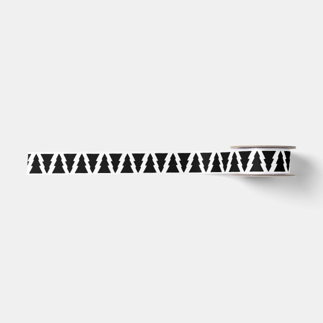 Minimalistic Black & White Christmas Tree Pattern Satin Ribbon (Front)