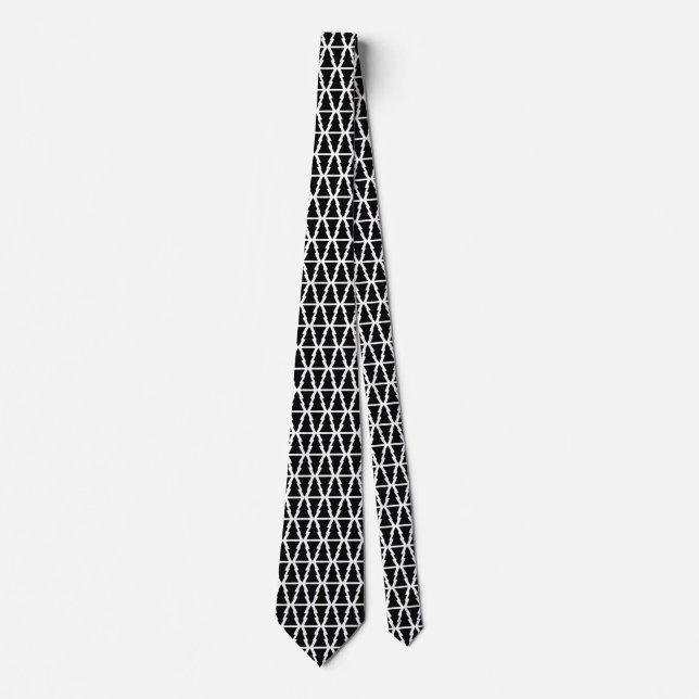Minimalistic Black & White Christmas Tree Pattern Tie (Front)