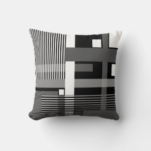 Minimalistic black white grey geometric patchwork  cushion