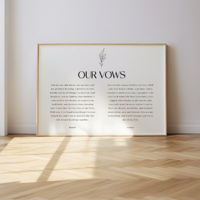 Minimalistic Black & White Leaf Wedding Vows Poster (Creator Uploaded)