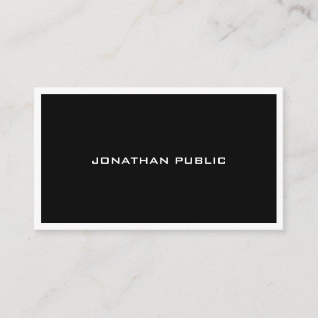 Minimalistic Black White Modern Elegant Plain Top Business Card (Front)