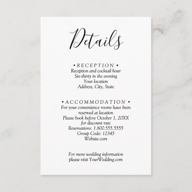 Minimalistic Black & White Wedding Details QR Code Enclosure Card (Front)