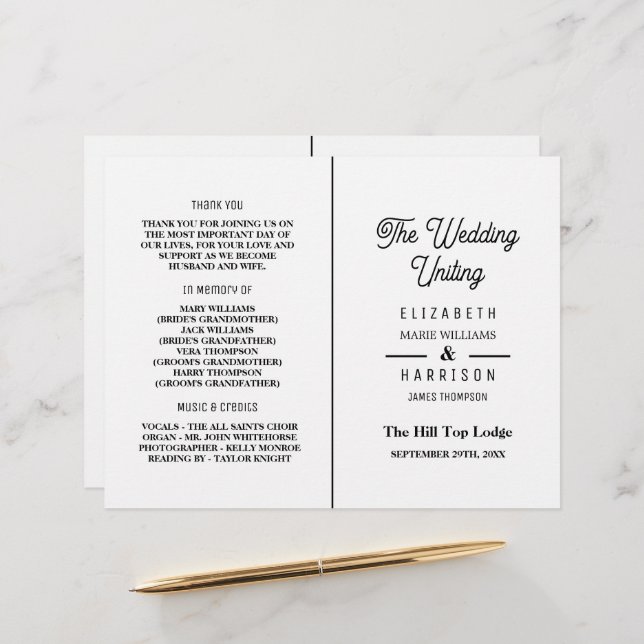 Minimalistic - Black & White - Wedding Programme (Front/Back In Situ)