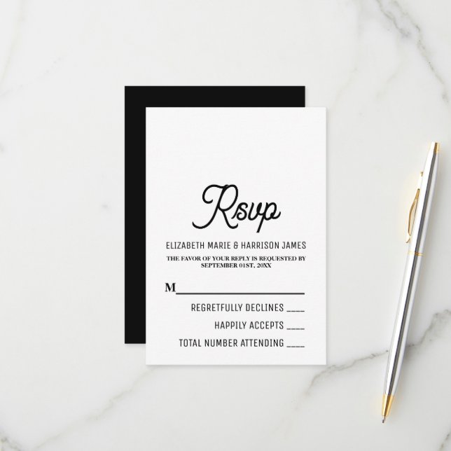 Minimalistic - Black & White - Wedding RSVP Card (Front/Back In Situ)