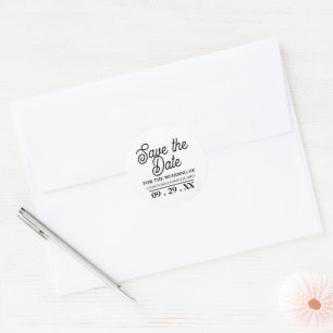 Minimalistic, Black & White, Wedding Save the Date Classic Round Sticker