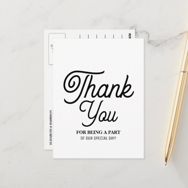 Minimalistic - Black & White - Wedding Thank You Postcard (Front/Back In Situ)
