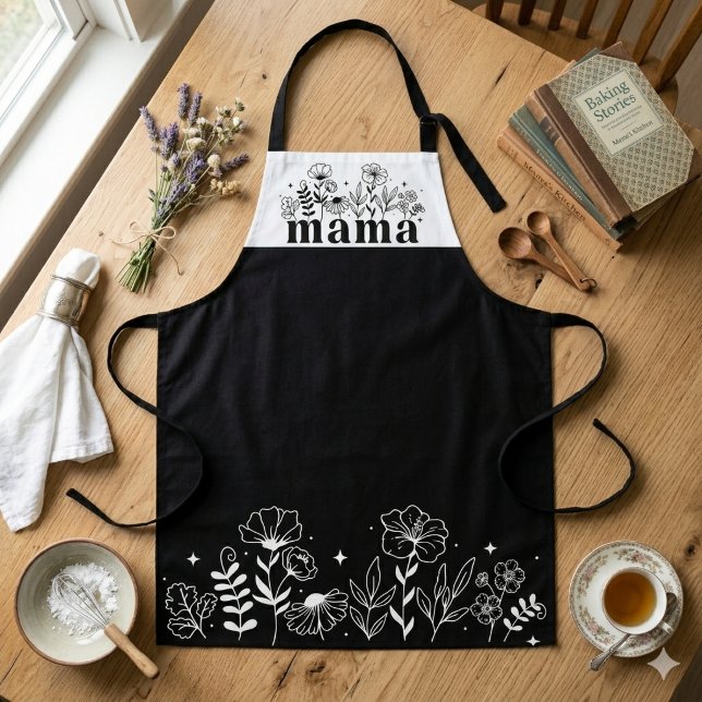 Minimalistic Black & White Wildflower Mama Apron (Creator Uploaded)
