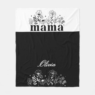 Minimalistic Black & White Wildflower Mama Custom Fleece Blanket