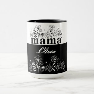 Minimalistic Black & White Wildflower Mama Custom Mug