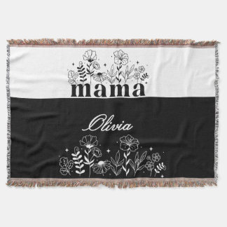 Minimalistic Black & White Wildflower Mama Custom Throw Blanket