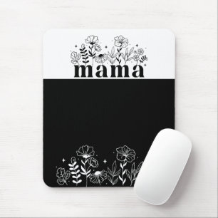 Minimalistic Black & White Wildflower Mama Mouse Mat