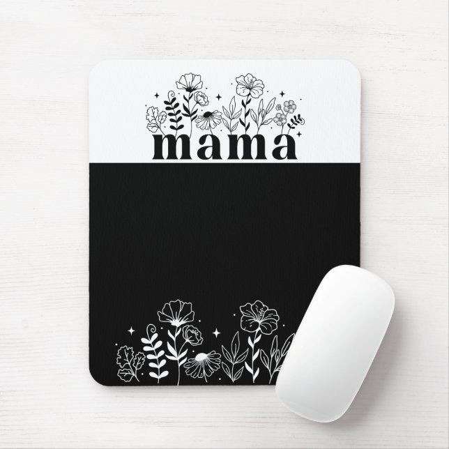 Minimalistic Black & White Wildflower Mama  Mouse Mat (With Mouse)