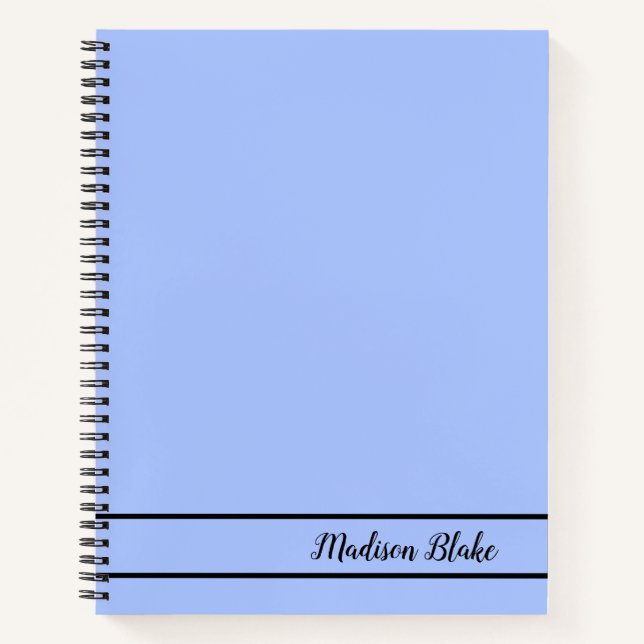 Minimalistic Blue Pastel Plain Customisable Name  Notebook (Front)