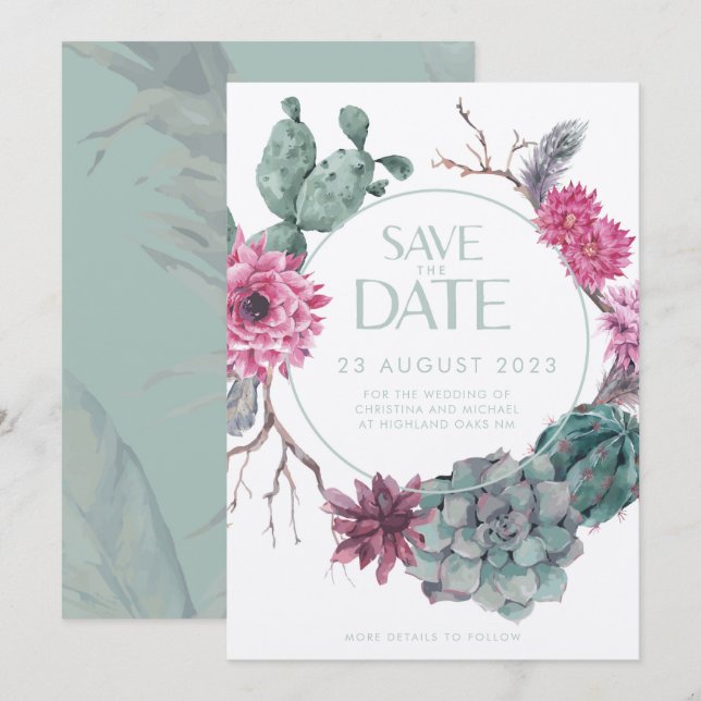  Minimalistic Boho Cactus Desert Wedding  Invitation (Front/Back)