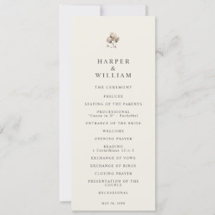 minimalistic boho cotton twig wedding program invitation