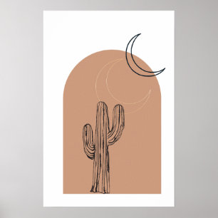 Minimalistic Boho Line art Cactus Desert Poster