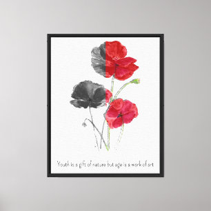 Minimalistic Botanical Poppy Flower Age Quote Canvas Print