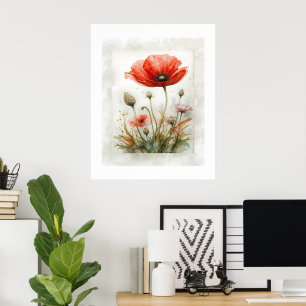 Minimalistic Botanical Poppy Flower Poster