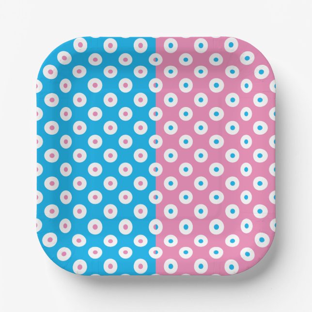 Minimalistic Bright Pink, White, and Blue Dots Paper Plate (Front)