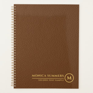 Minimalistic Brown Leather Text Custom Monogram Planner
