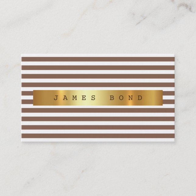Minimalistic Brown White Stripes Vip Golden Foil Business Card (Front)