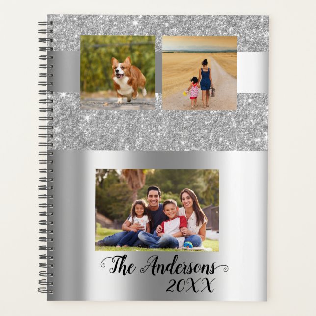 Minimalistic Calligraphy Photo Family Silver Planner (Front)