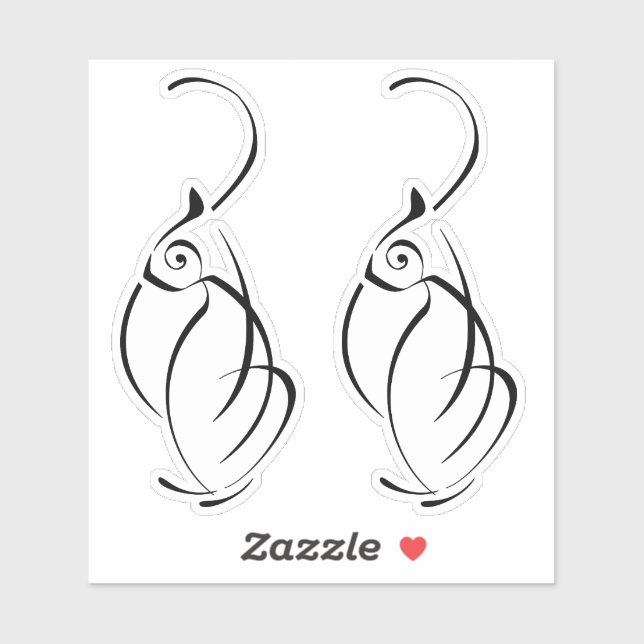 Minimalistic cat tattoo. 2 white edged stickers (Sheet)