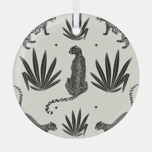Minimalistic Cheetah Illustration Vintage Glass Tree Decoration