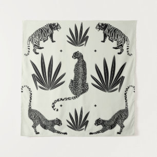 Minimalistic Cheetah Illustration Vintage Tapestry