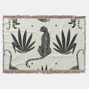 Minimalistic Cheetah Illustration Vintage Throw Blanket