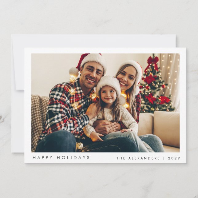 Minimalistic Christmas Modern Family Photo Green H Holiday Card (Front)