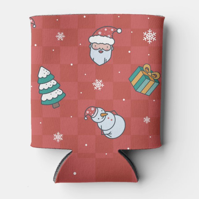 Minimalistic Christmas: Red Seamless Design. Can Cooler (Front)