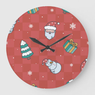 Minimalistic Christmas: Red Seamless Design. Large Clock