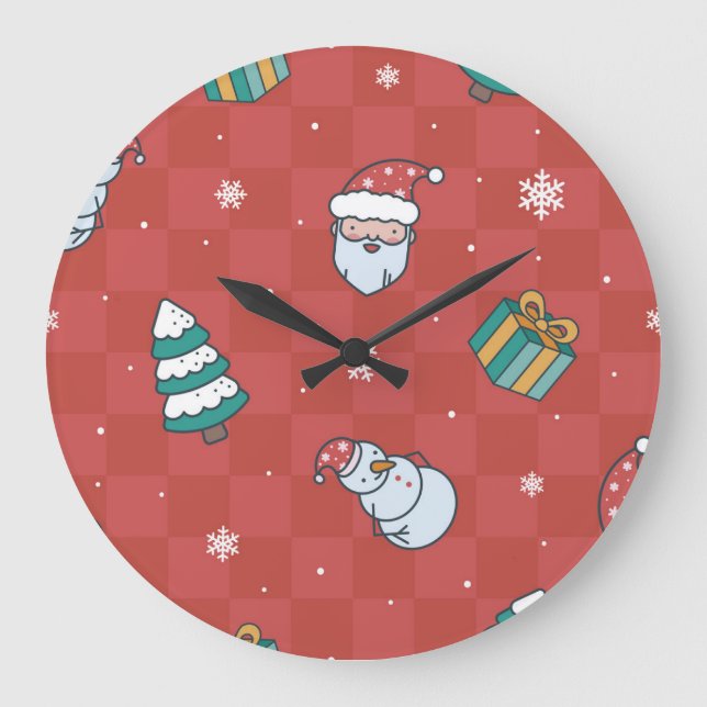 Minimalistic Christmas: Red Seamless Design. Large Clock (Front)