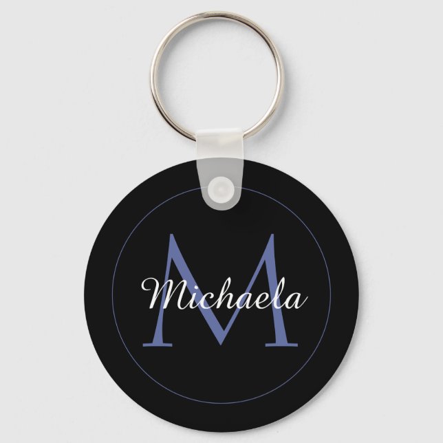 Minimalistic circle modern monogram initial name key ring (Front)