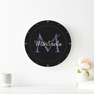 Minimalistic circle modern monogram initial name large clock